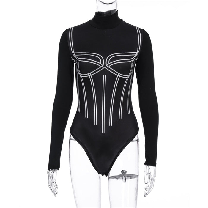Ladies Striped Bodysuit - Long Sleeve