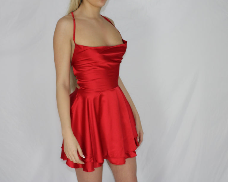 Satin Mini Dress - Red
