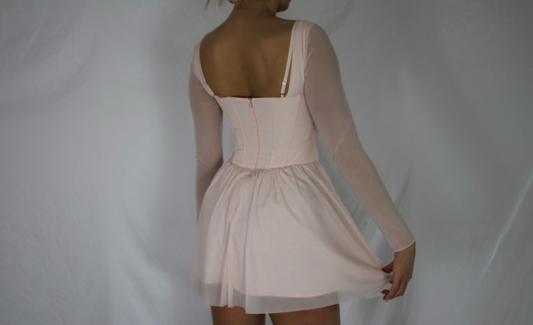 Long Sleeve Corset Mini Dress - Pink