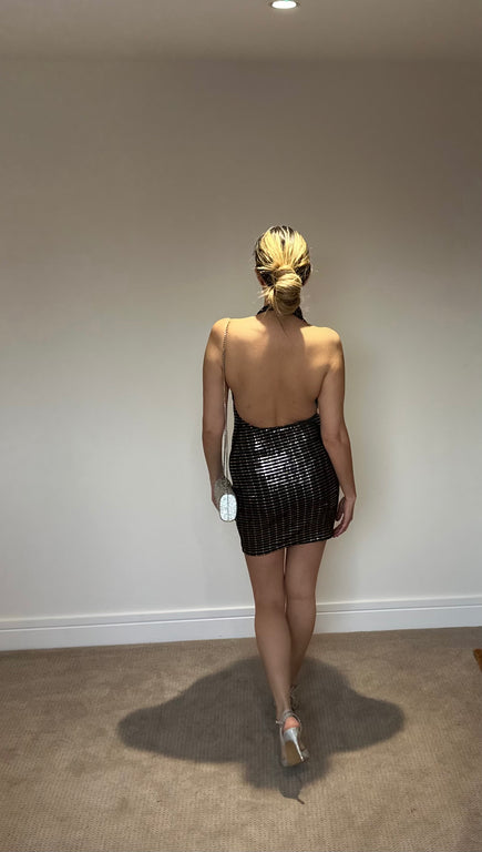 Halter Sequin Dress - Brown