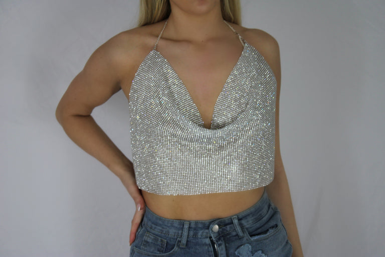 Diamante Crop Top - SIlver
