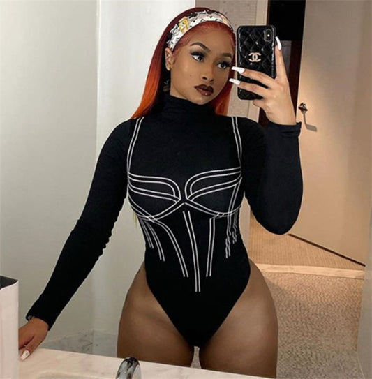 Ladies Striped Bodysuit - Long Sleeve