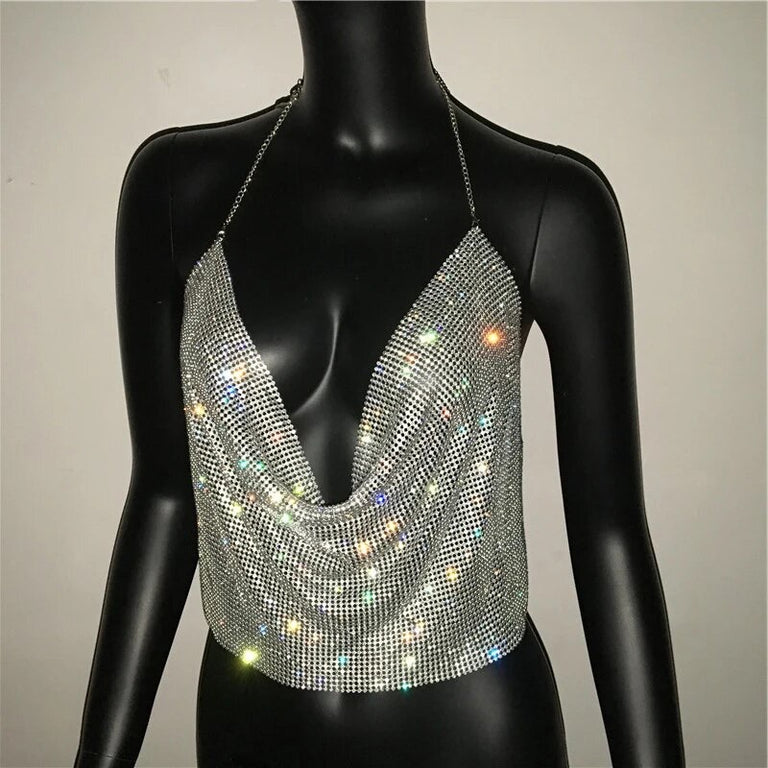 Diamante Crop Top - SIlver