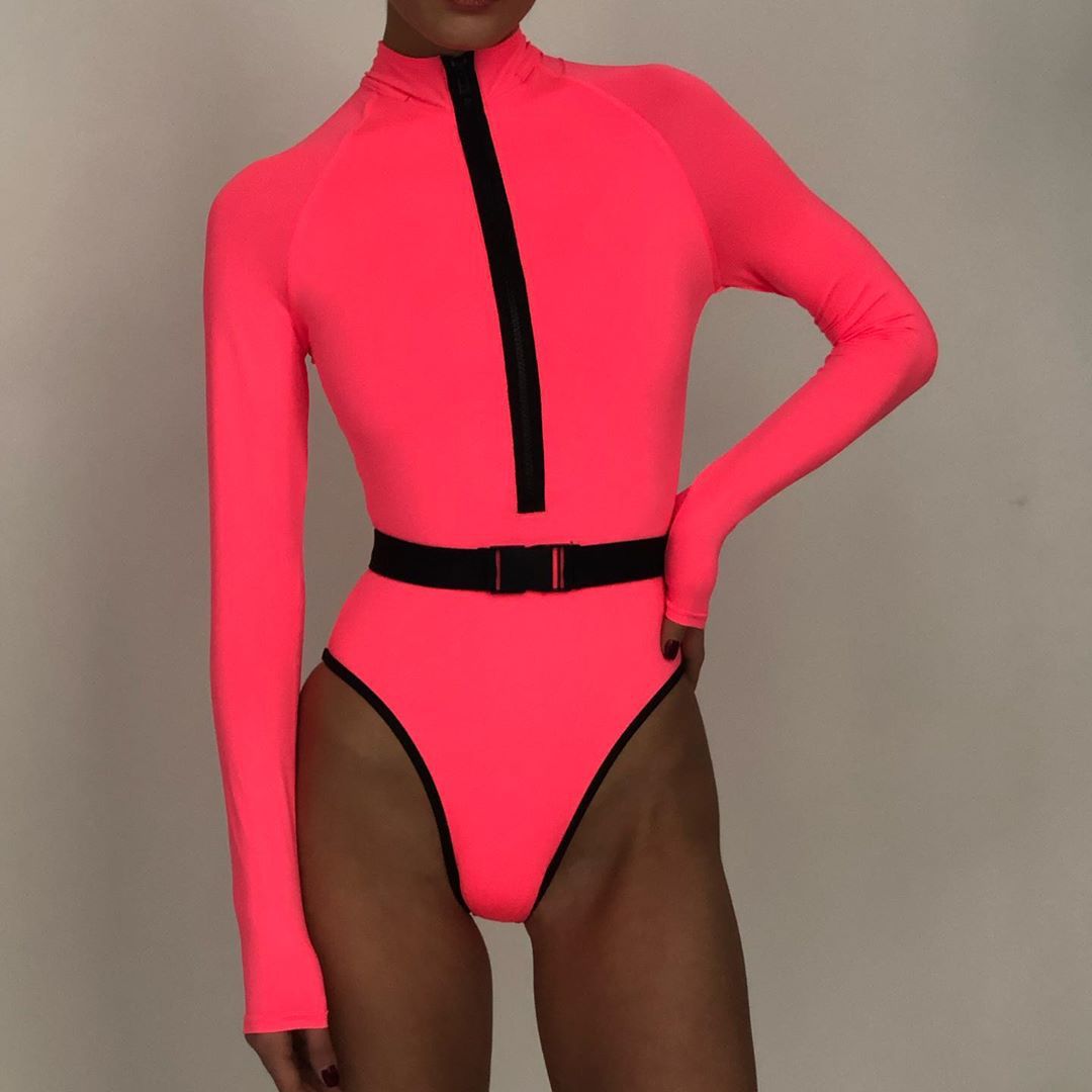 Long Sleeve Swimming Costume - Pink