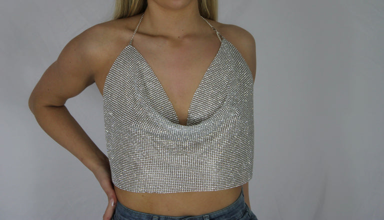 Diamante Crop Top - SIlver