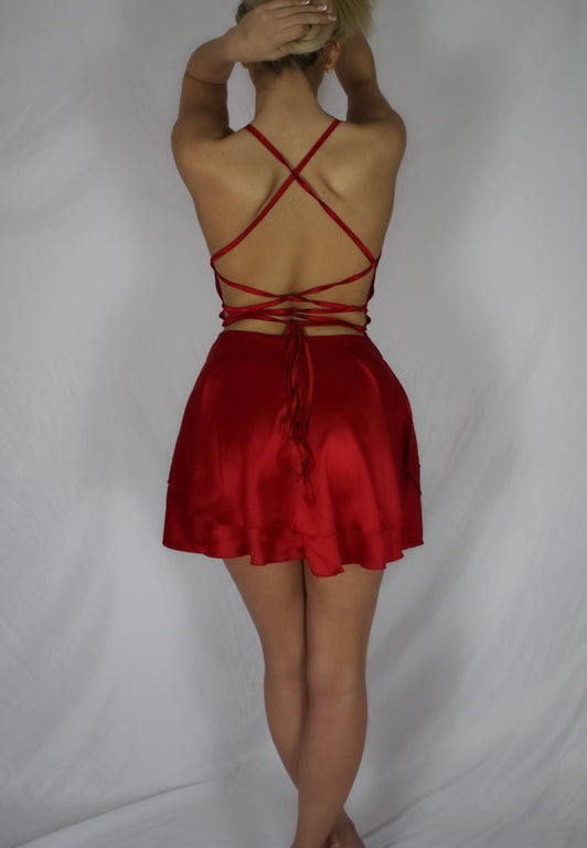 Satin Mini Dress - Red
