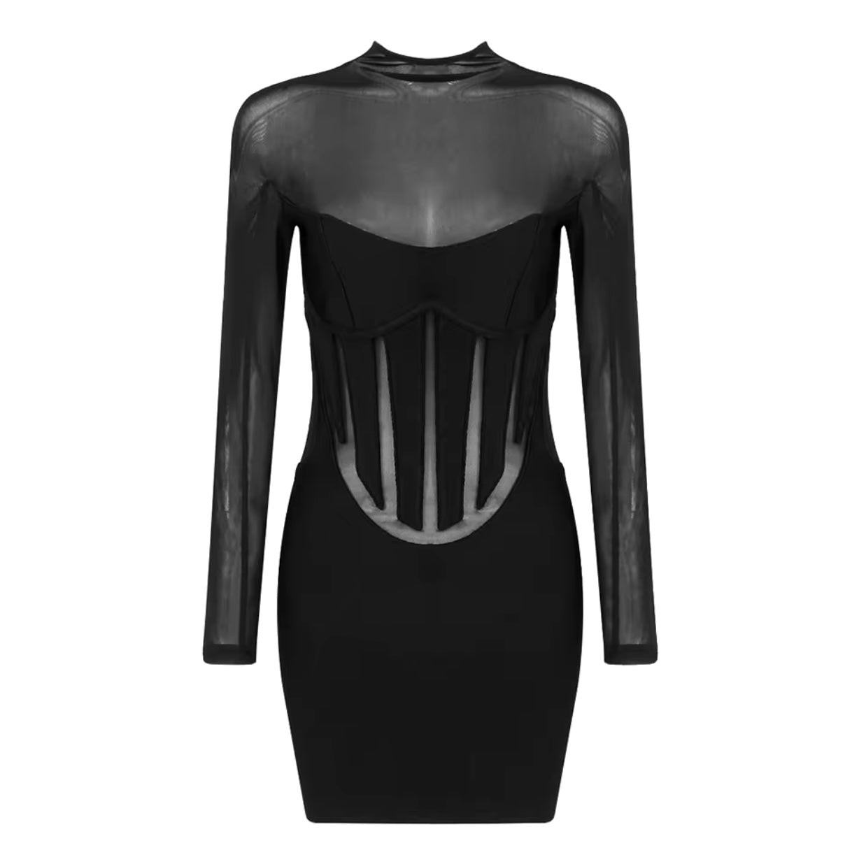 Premium long sleeve mini dress - black