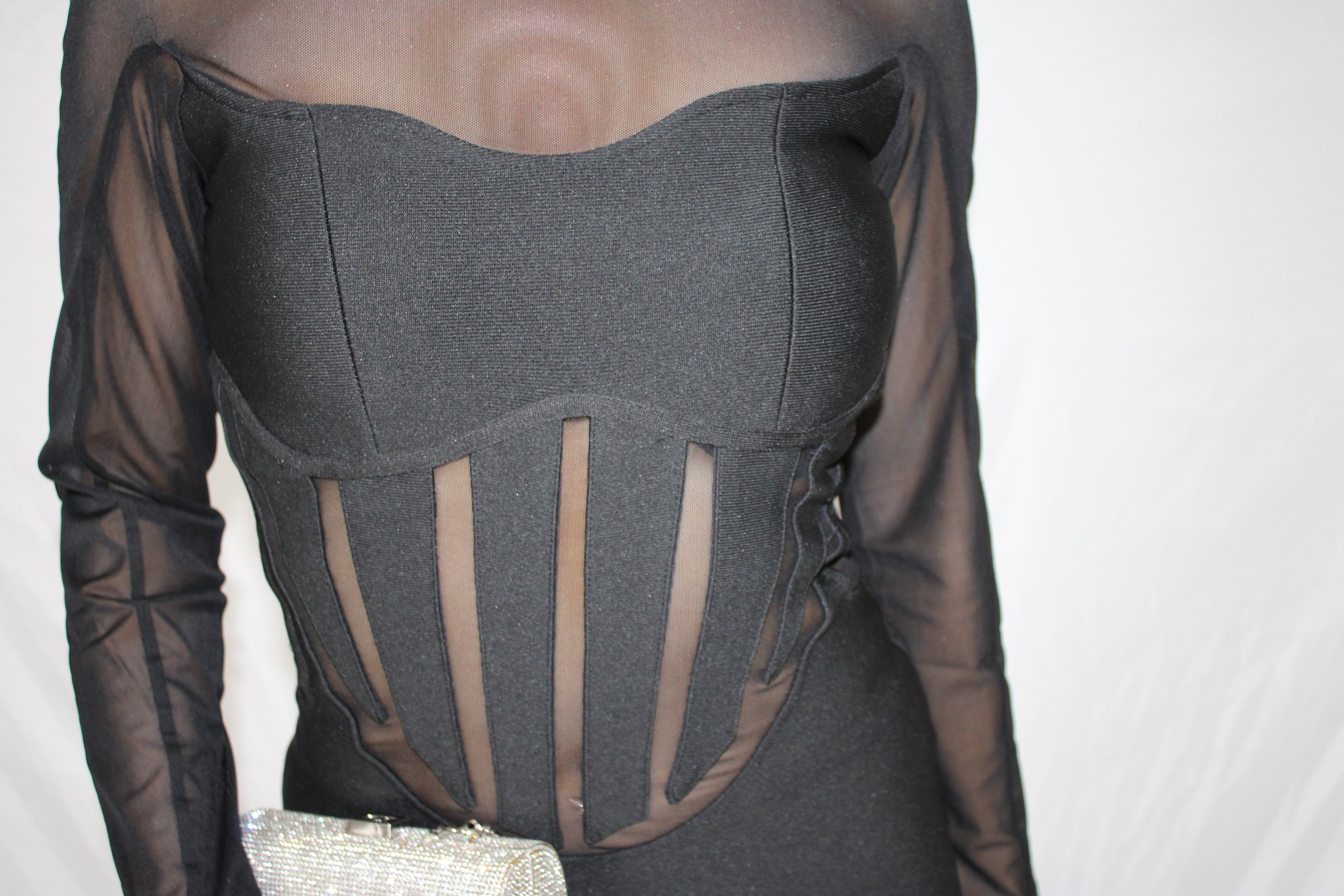 Premium long sleeve mini dress - black