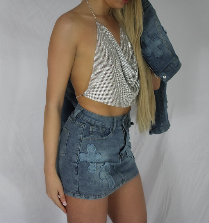 Diamante Crop Top - SIlver