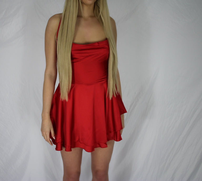 Satin Mini Dress - Red