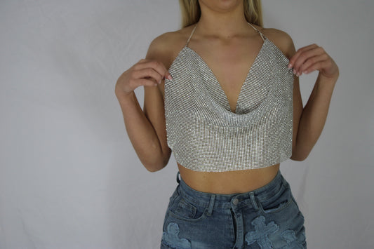 Diamante Crop Top - SIlver