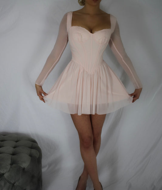 Long Sleeve Corset Mini Dress - Pink