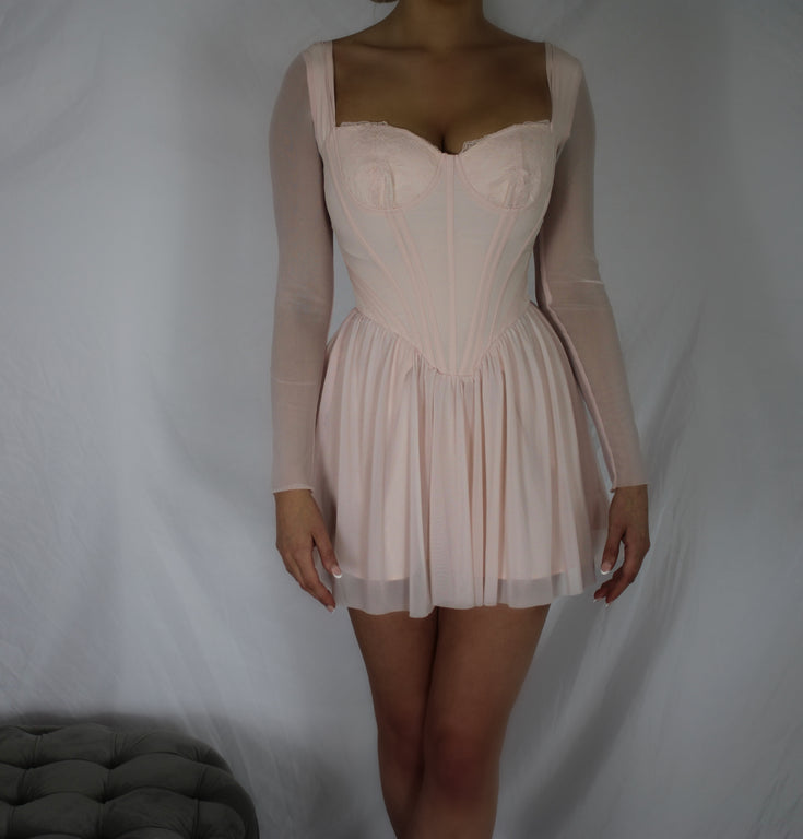 Long Sleeve Corset Mini Dress - Pink