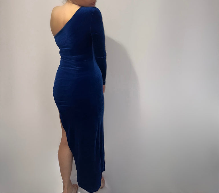 Velvet Bodycon Split Pencil Dress (Red and Blue)