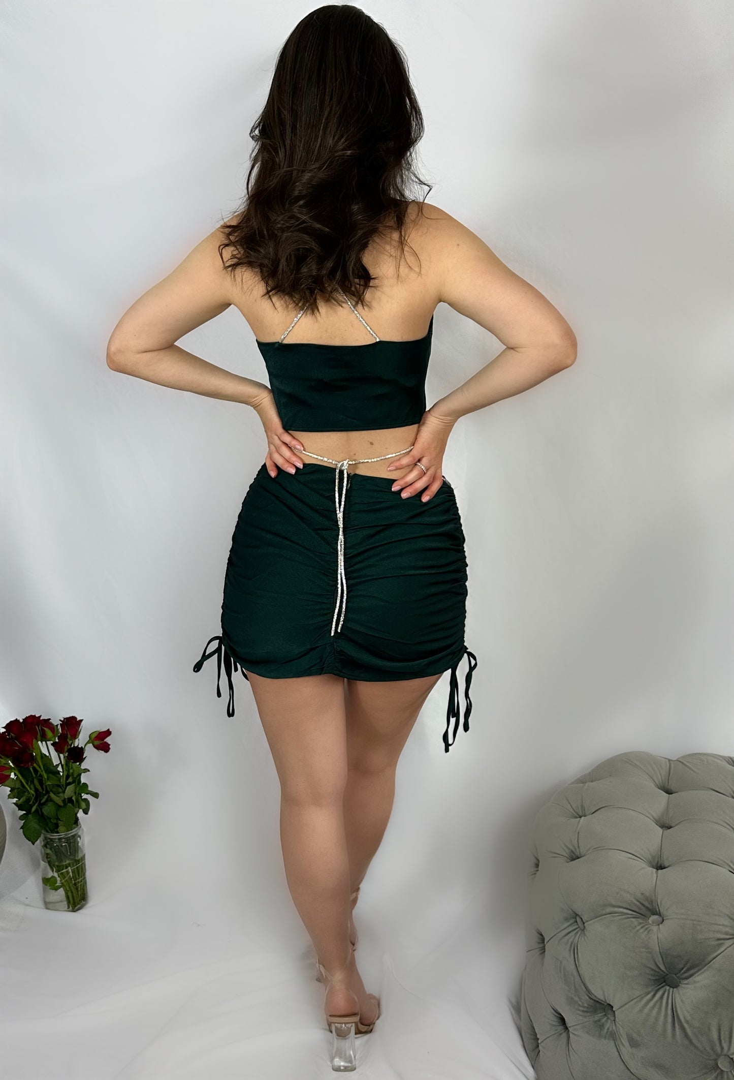 Diamante Mini Skirt - Green