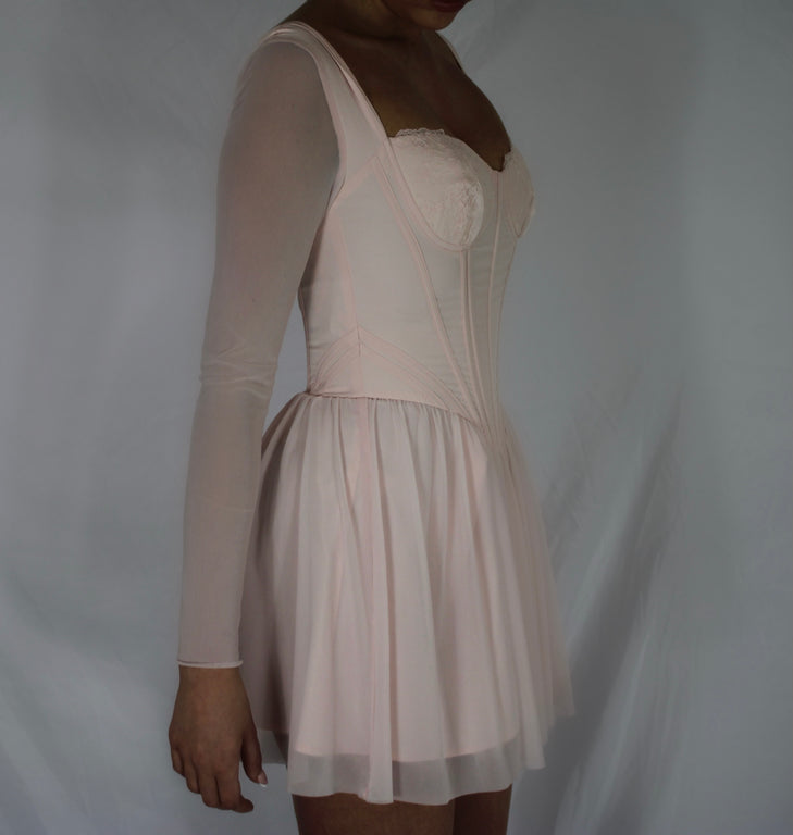 Long Sleeve Corset Mini Dress - Pink