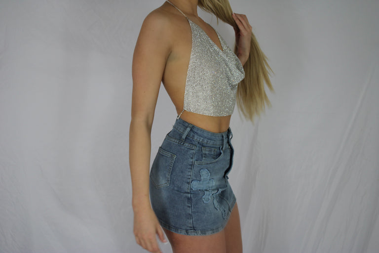 Diamante Crop Top - SIlver