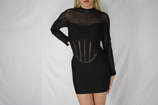 Premium long sleeve mini dress - black