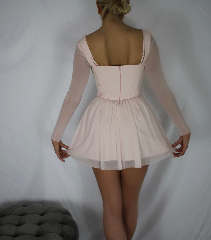 Long Sleeve Corset Mini Dress - Pink