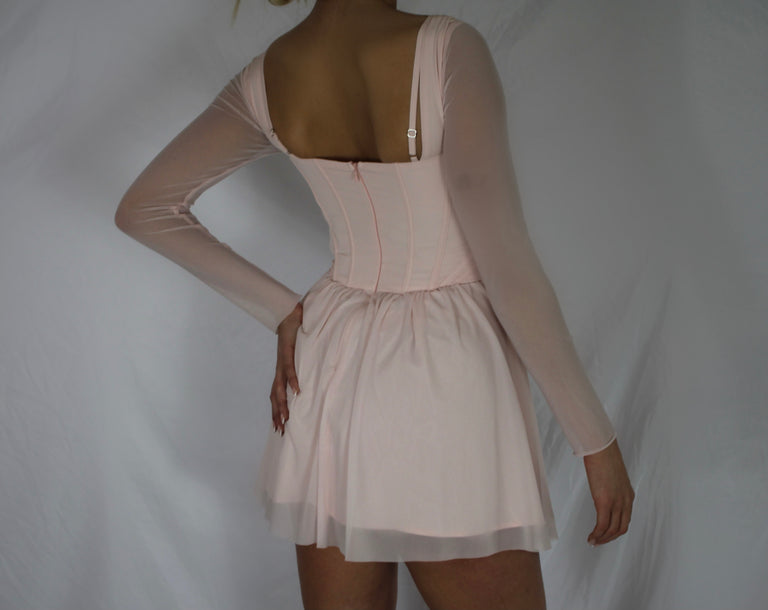 Long Sleeve Corset Mini Dress - Pink