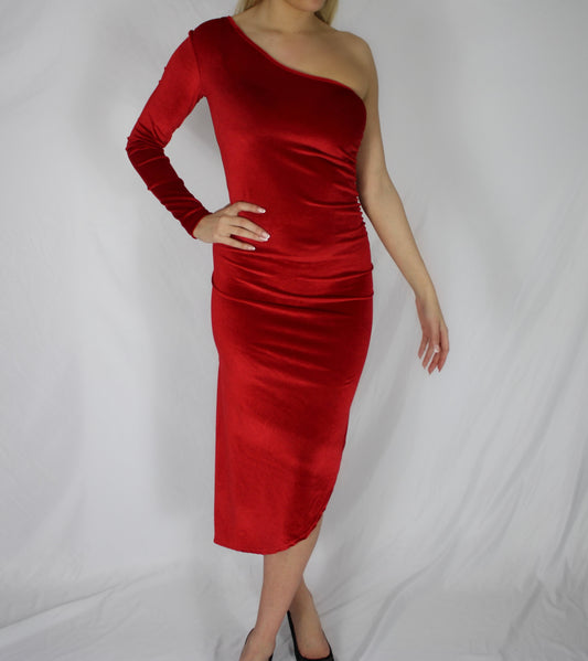 Velvet Bodycon Split Pencil Dress (Red and Blue)