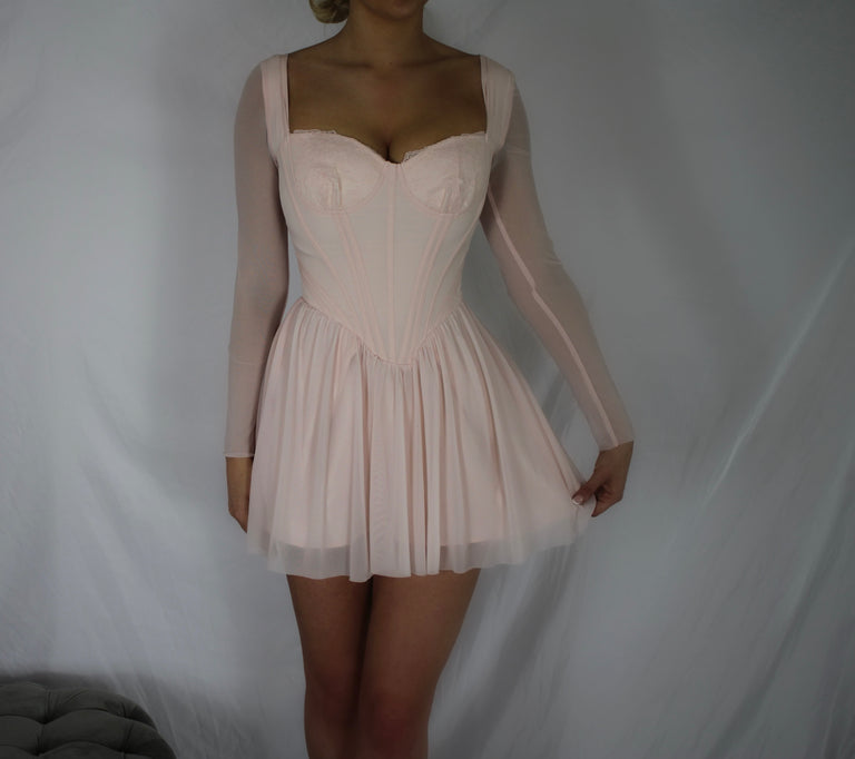 Long Sleeve Corset Mini Dress - Pink