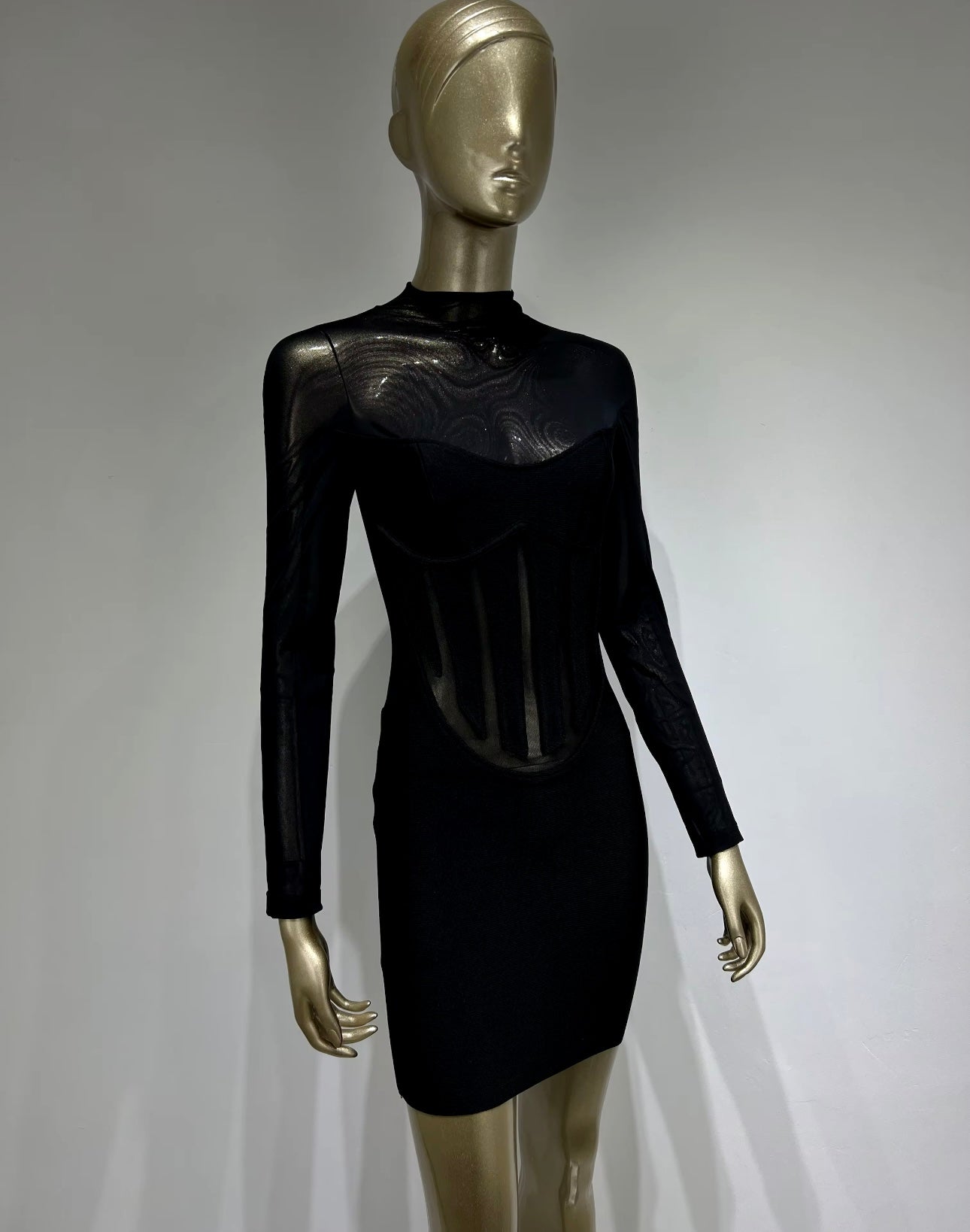 Premium long sleeve mini dress - black