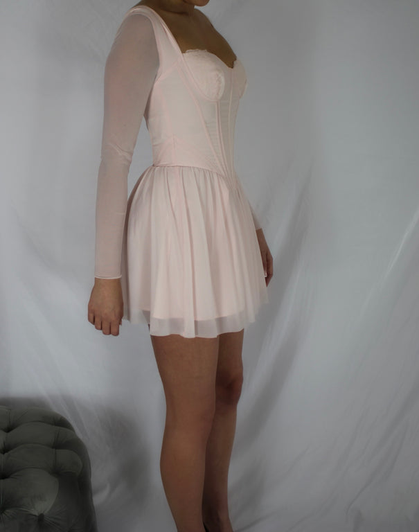 Long Sleeve Corset Mini Dress - Pink