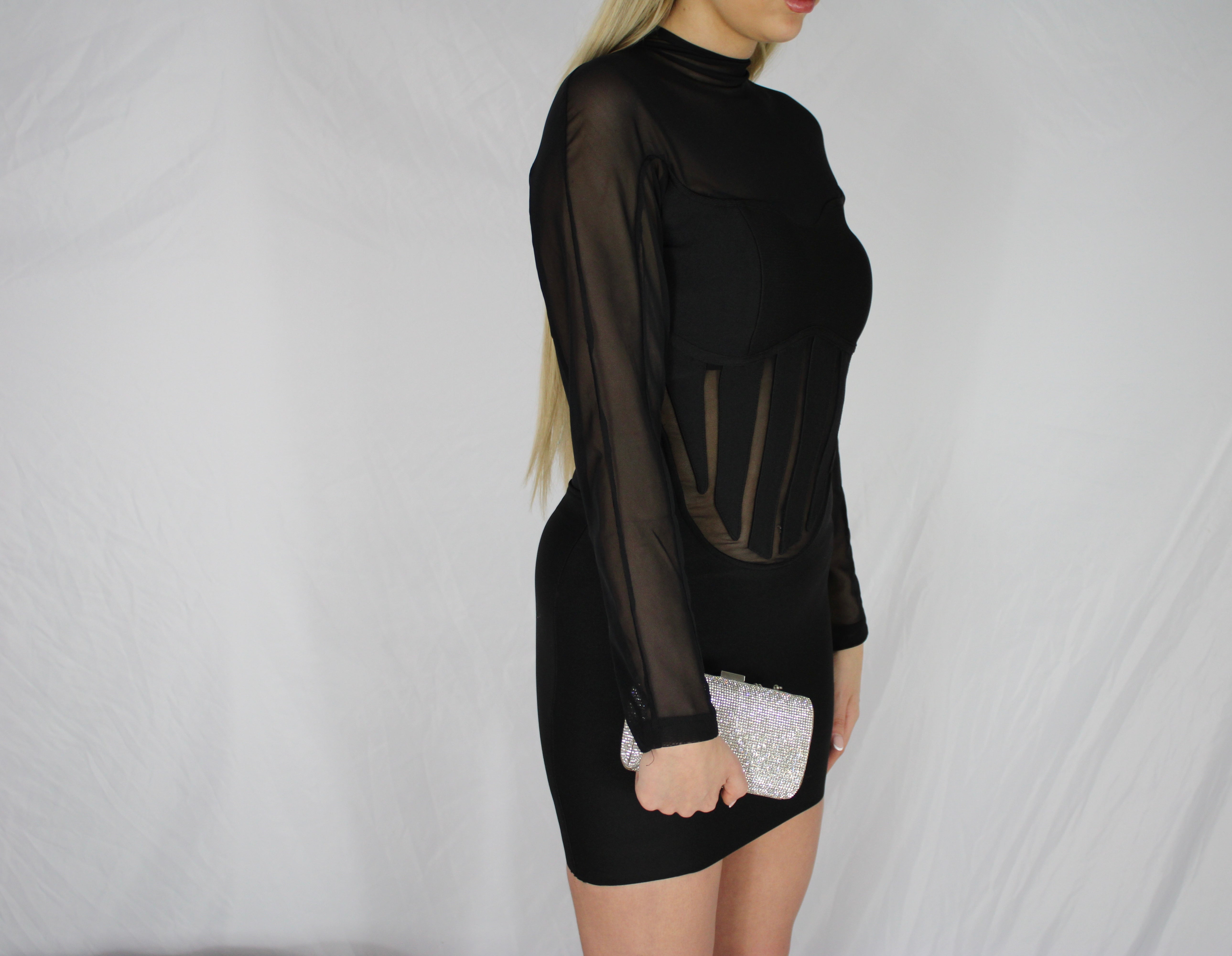 Premium long sleeve mini dress - black