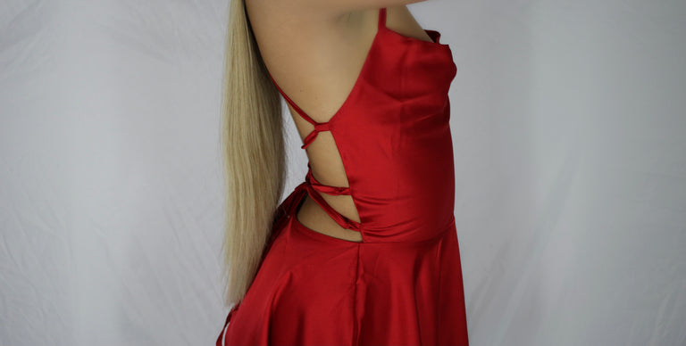 Satin Mini Dress - Red