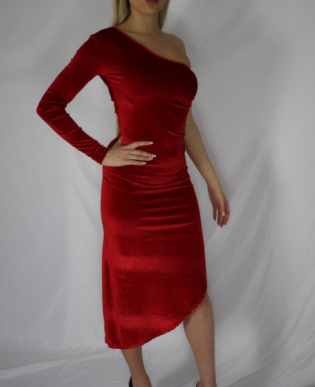 Velvet Bodycon Split Pencil Dress (Red and Blue)