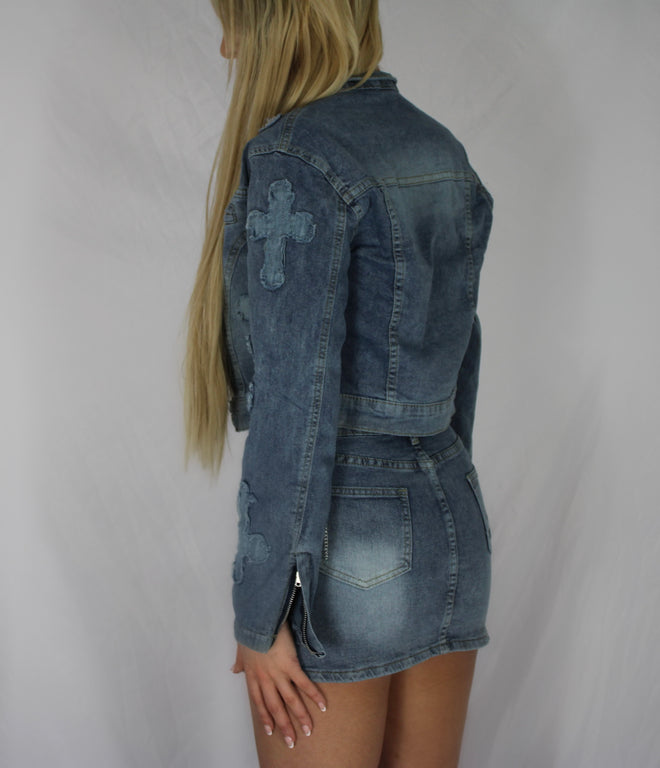 Denim Skirt With Embroidery