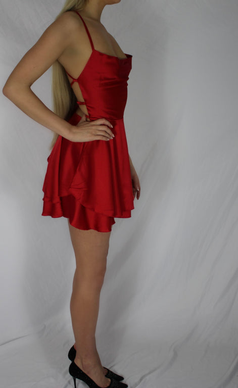 Satin Mini Dress - Red