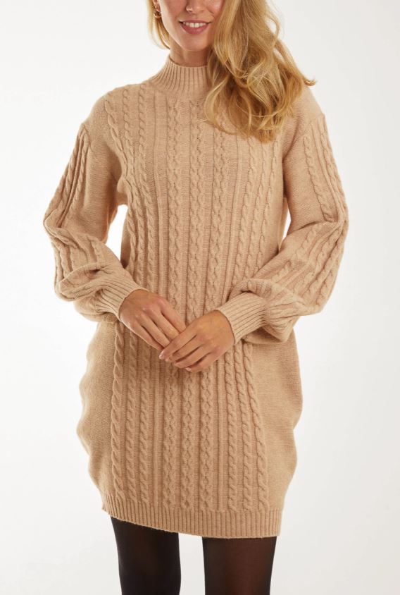 Cable Knit Long Sleeve Jumper Dress