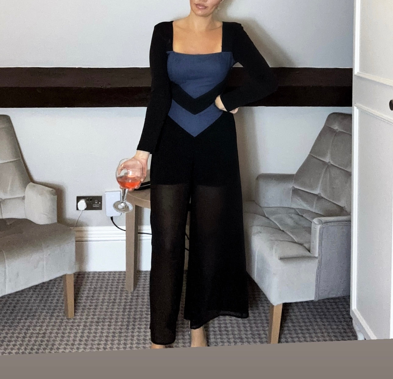 Long Sleeve Jumpsuit - Black and Blue