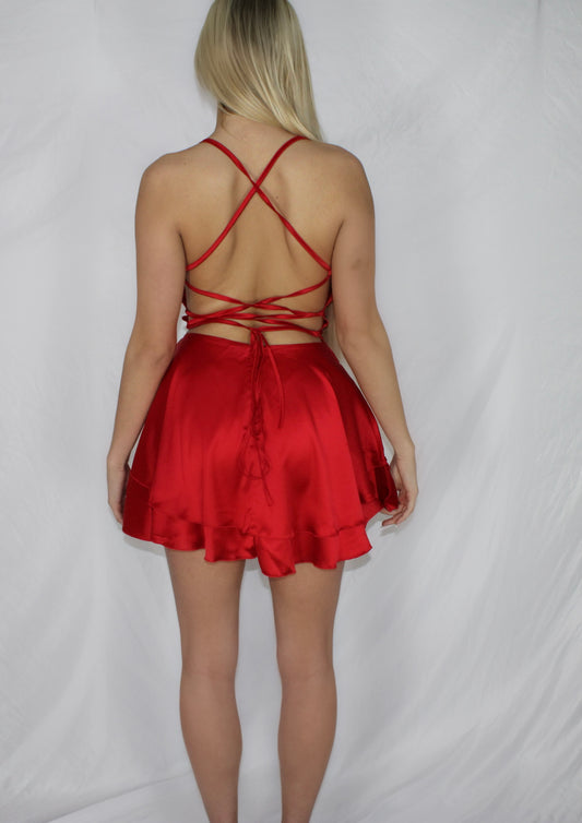 Satin Mini Dress - Red