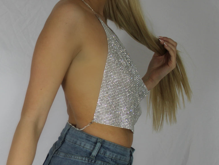 Diamante Crop Top - SIlver
