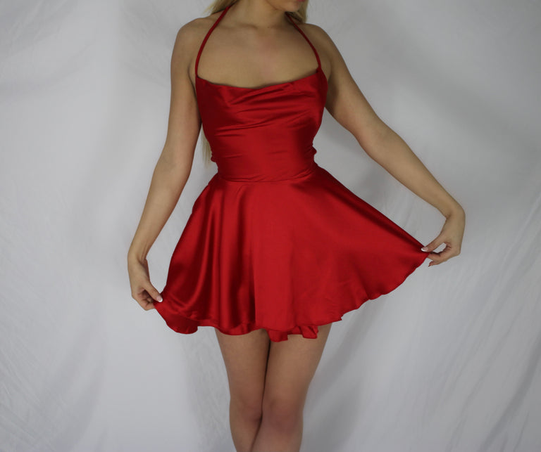 Satin Mini Dress - Red