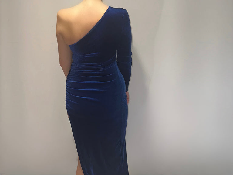 Velvet Bodycon Split Pencil Dress (Red and Blue)
