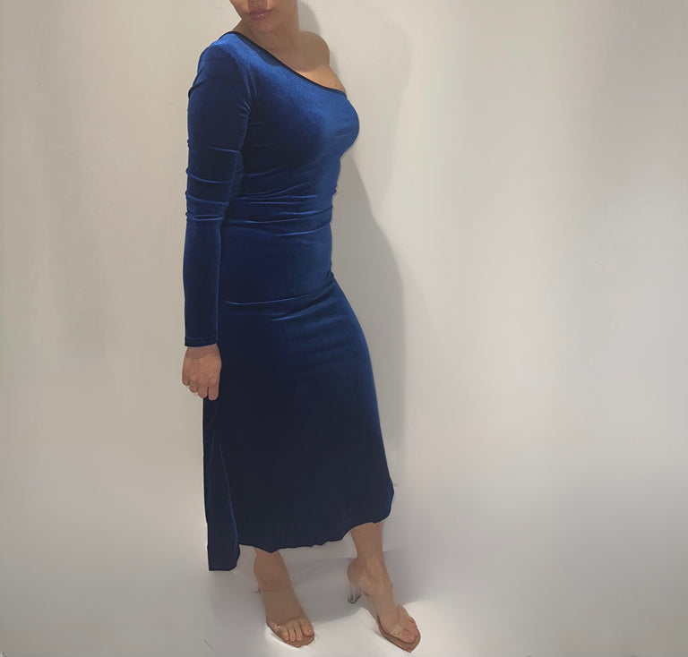 Velvet Bodycon Split Pencil Dress (Red and Blue)