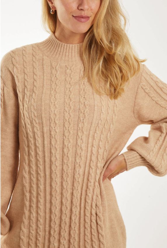 Cable Knit Long Sleeve Jumper Dress