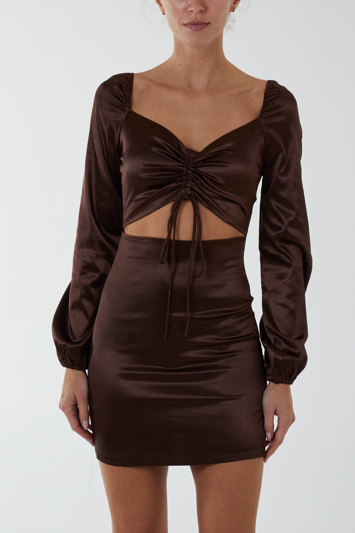 Satin Cut Out Mini Dress - Brown and Black