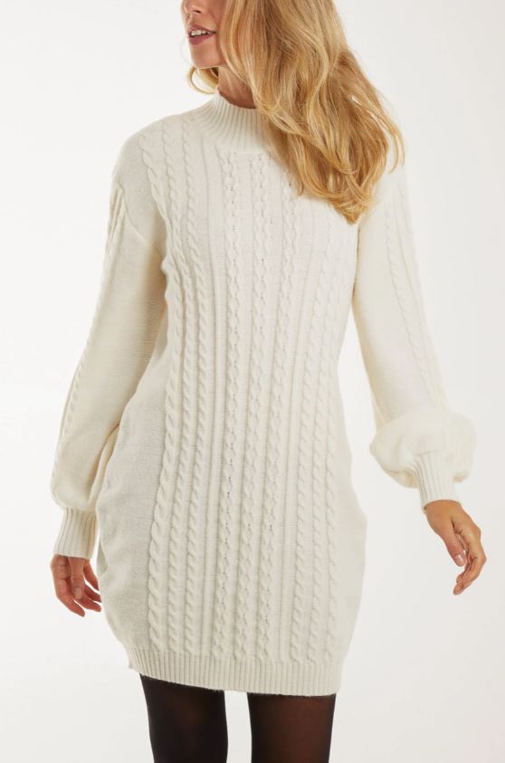 Cable Knit Long Sleeve Jumper Dress