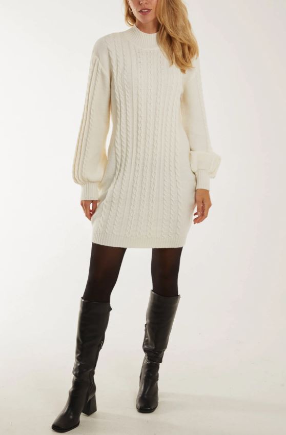 Cable Knit Long Sleeve Jumper Dress